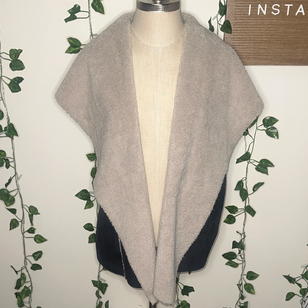 Susina Faux Fur Drape Front Suede Style Vest